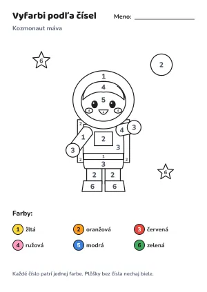 Kozmonaut máva – vyfarbi podľa čísel – list na vytlačenie