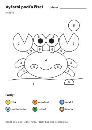 Krabík – vyfarbi podľa čísel – list na vytlačenie