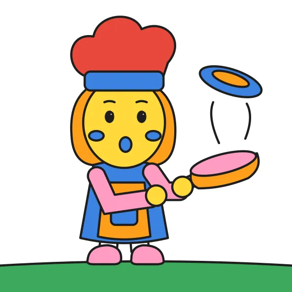 Kuchárka s palacinkou vyfarbená podľa čísel – ukážka hotového obrázka