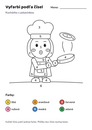 Kuchárka s palacinkou – vyfarbi podľa čísel – list na vytlačenie