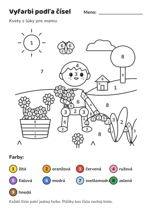 Kvety z lúky pre mamu – vyfarbi podľa čísel – list na vytlačenie