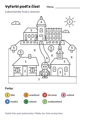 Ľubovniansky hrad a skanzen – vyfarbi podľa čísel – list na vytlačenie