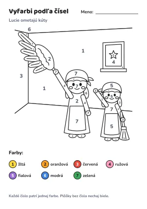 Lucie ometajú kúty – vyfarbi podľa čísel – list na vytlačenie