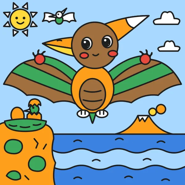 Malý pteranodon vyfarbená podľa čísel – ukážka hotového obrázka