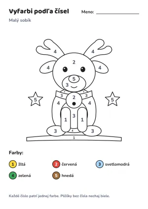 Malý sobík – vyfarbi podľa čísel – list na vytlačenie