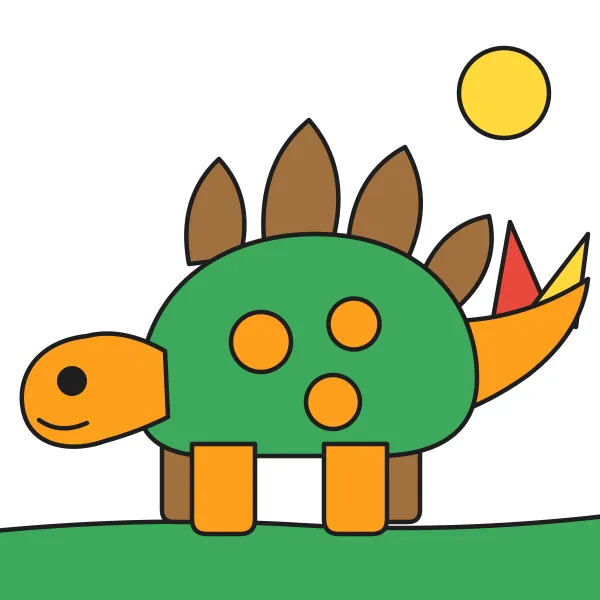 Malý stegosaurus vyfarbená podľa čísel – ukážka hotového obrázka