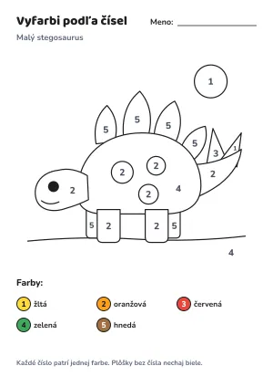 Malý stegosaurus – vyfarbi podľa čísel – list na vytlačenie