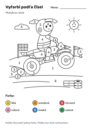 Motokros skok – vyfarbi podľa čísel – list na vytlačenie