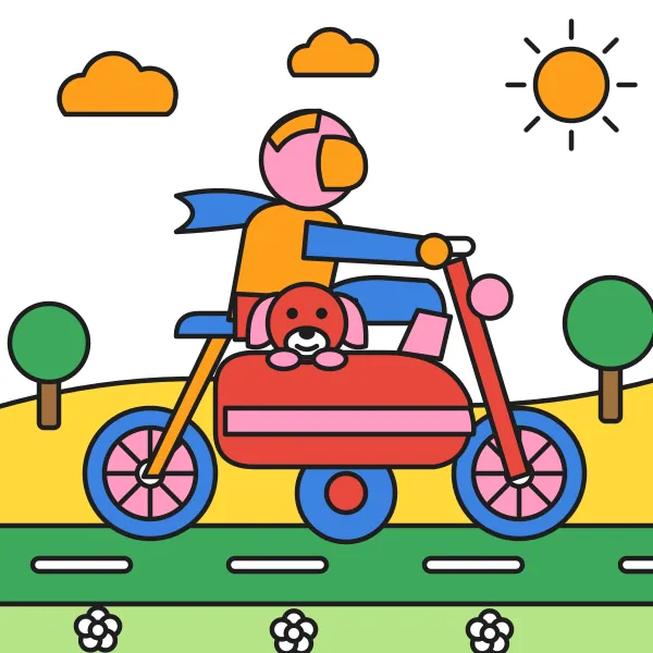 Motorka so sajdkárou vyfarbená podľa čísel – ukážka hotového obrázka