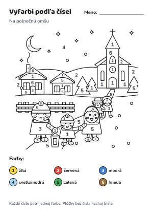 Na polnočnú omšu – vyfarbi podľa čísel – list na vytlačenie