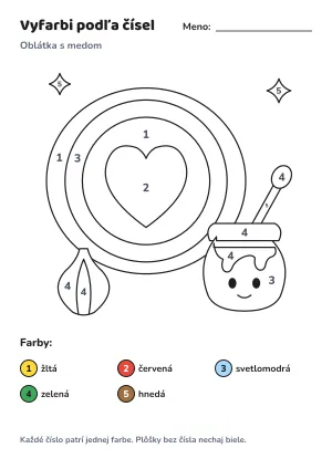 Oblátka s medom – vyfarbi podľa čísel – list na vytlačenie