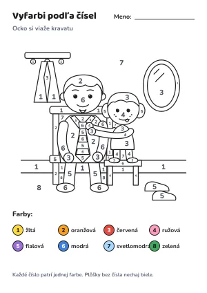 Ocko si viaže kravatu – vyfarbi podľa čísel – list na vytlačenie