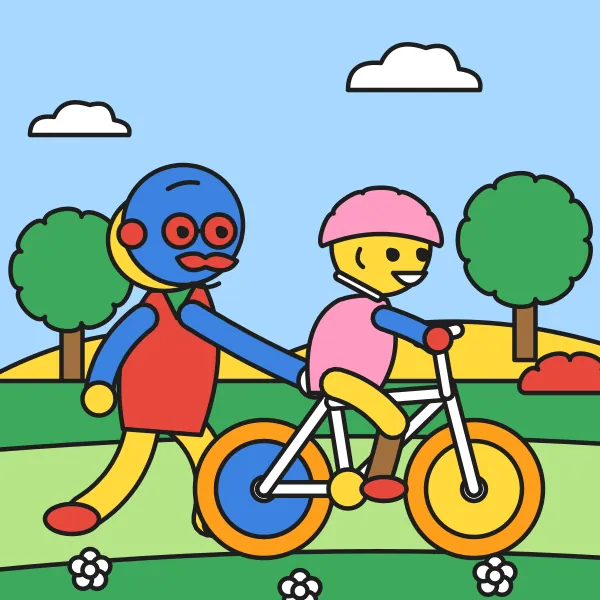 Ocko učí bicyklovať vyfarbená podľa čísel – ukážka hotového obrázka