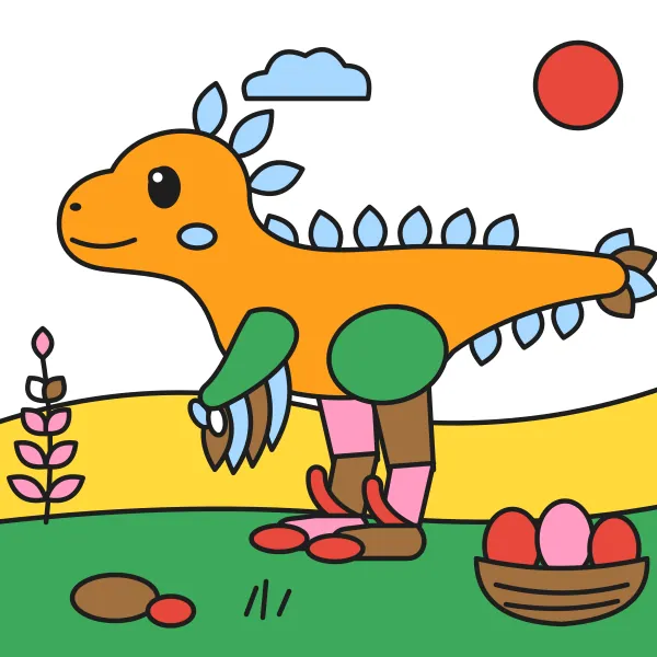 Operený velociraptor vyfarbená podľa čísel – ukážka hotového obrázka