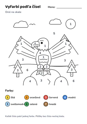 Orol na skale – vyfarbi podľa čísel – list na vytlačenie
