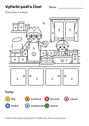 Palacinky s ockom – vyfarbi podľa čísel – list na vytlačenie