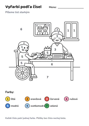 Píšeme list starkým – vyfarbi podľa čísel – list na vytlačenie