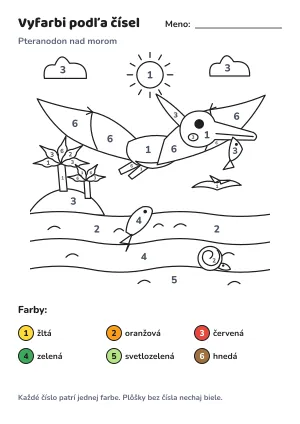 Pteranodon nad morom – vyfarbi podľa čísel – list na vytlačenie