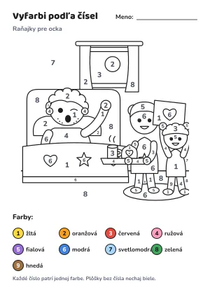 Raňajky pre ocka – vyfarbi podľa čísel – list na vytlačenie