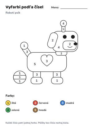 Robotí psík – vyfarbi podľa čísel – list na vytlačenie