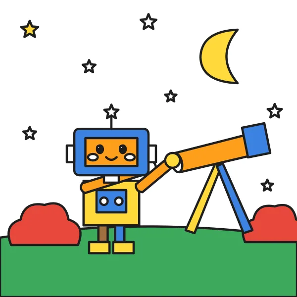 Robotík s ďalekohľadom vyfarbená podľa čísel – ukážka hotového obrázka