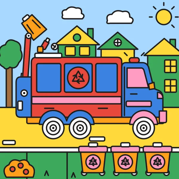 Smetiarske auto a triedenie vyfarbená podľa čísel – ukážka hotového obrázka