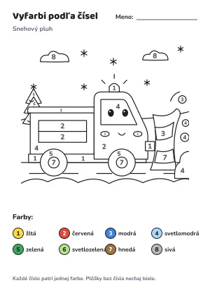 Snehový pluh – vyfarbi podľa čísel – list na vytlačenie