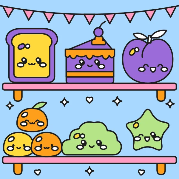 Squishy kamaráti vyfarbená podľa čísel – ukážka hotového obrázka
