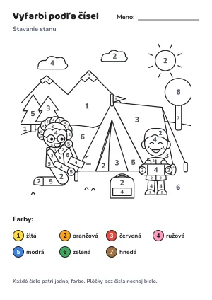 Stavanie stanu – vyfarbi podľa čísel – list na vytlačenie