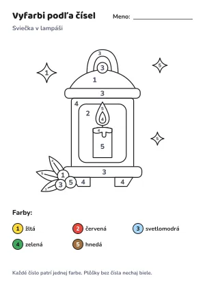 Sviečka v lampáši – vyfarbi podľa čísel – list na vytlačenie