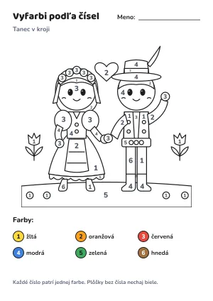 Tanec v kroji – vyfarbi podľa čísel – list na vytlačenie