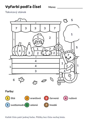 Tekvicový stánok – vyfarbi podľa čísel – list na vytlačenie
