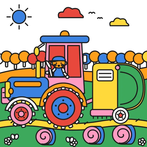 Traktor lisuje seno vyfarbená podľa čísel – ukážka hotového obrázka