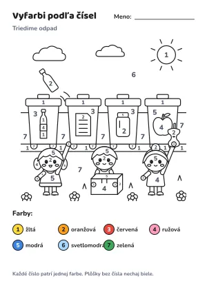 Triedime odpad – vyfarbi podľa čísel – list na vytlačenie