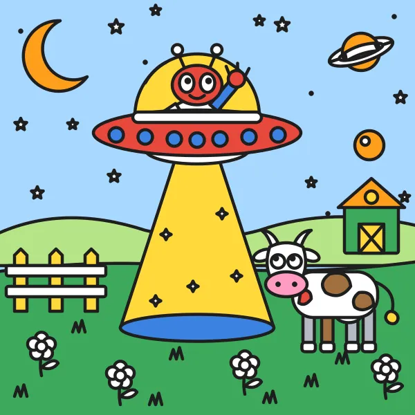 Ufo a mimozemšťan vyfarbená podľa čísel – ukážka hotového obrázka