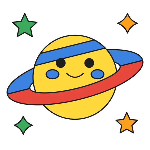 Usmiaty Saturn vyfarbená podľa čísel – ukážka hotového obrázka
