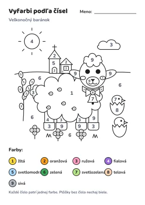 Veľkonočný baránok – vyfarbi podľa čísel – list na vytlačenie