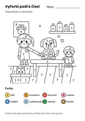 Veterinárka a šteniatko – vyfarbi podľa čísel – list na vytlačenie