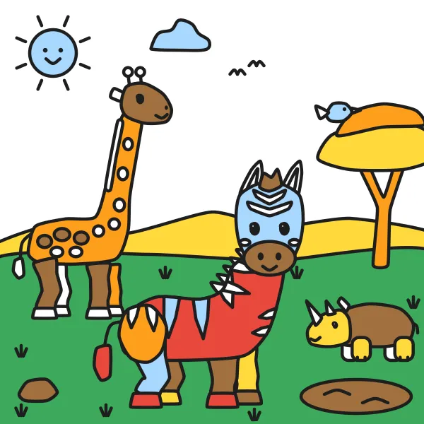 Zebra na savane vyfarbená podľa čísel – ukážka hotového obrázka