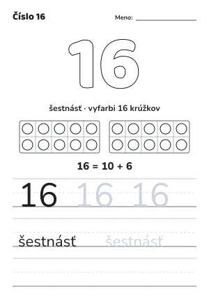 Pracovný list: číslo 16 – pracovný list na vytlačenie