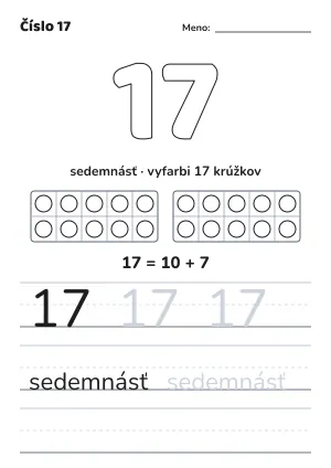 Pracovný list: číslo 17 – pracovný list na vytlačenie