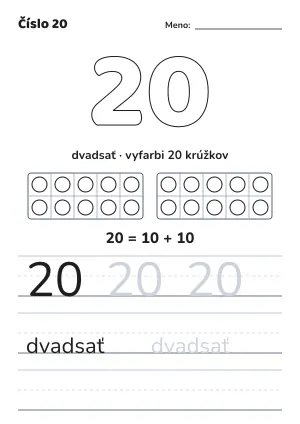 Pracovný list: číslo 20 – pracovný list na vytlačenie
