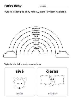Farby dúhy: pracovný list na vyfarbenie – náhľad