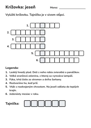 Krížovka pre 2. ročník: jeseň (s tajničkou) – pracovný list na vytlačenie