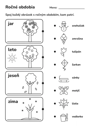 Ročné obdobia: pracovný list pre deti – náhľad