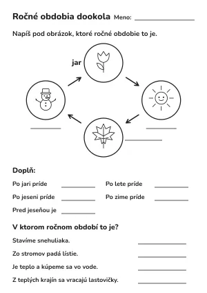 Ročné obdobia: čo príde po čom – pracovný list – pracovný list na vytlačenie